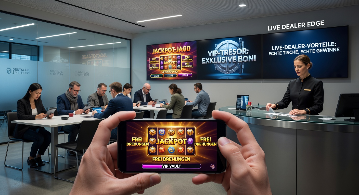 Leuchtende Jackpot-Anzeigen und VIP-Symbole auf mobilen Slots in einem deutschen Online-Casino-Hub