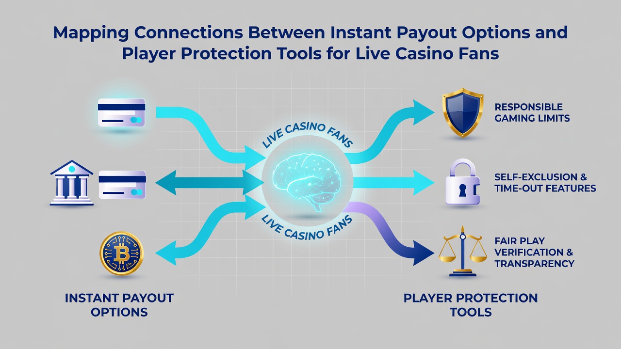 Diagramm der Verbindungen zwischen Auszahlungsoptionen und Schutztools in mobilen Casino-Apps
