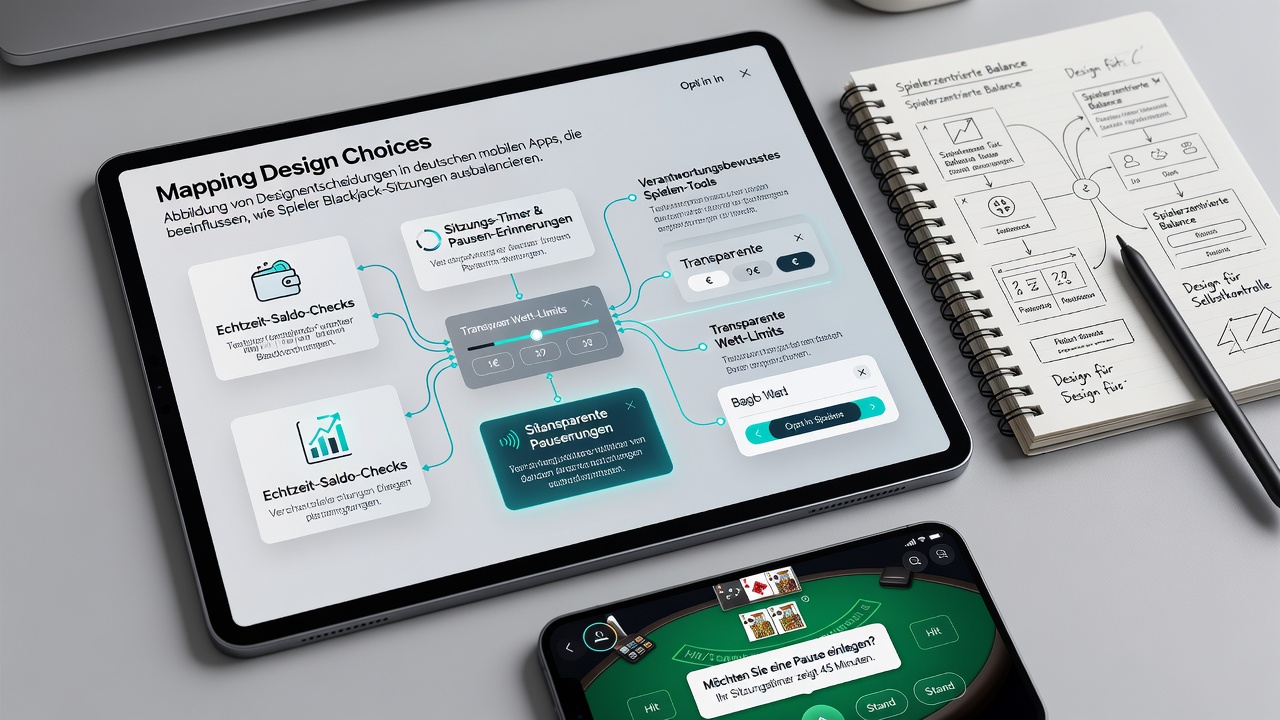 Detailansicht einer mobilen Blackjack-Oberfläche mit integriertem Ausgabenlimit und Zeitsteuerung