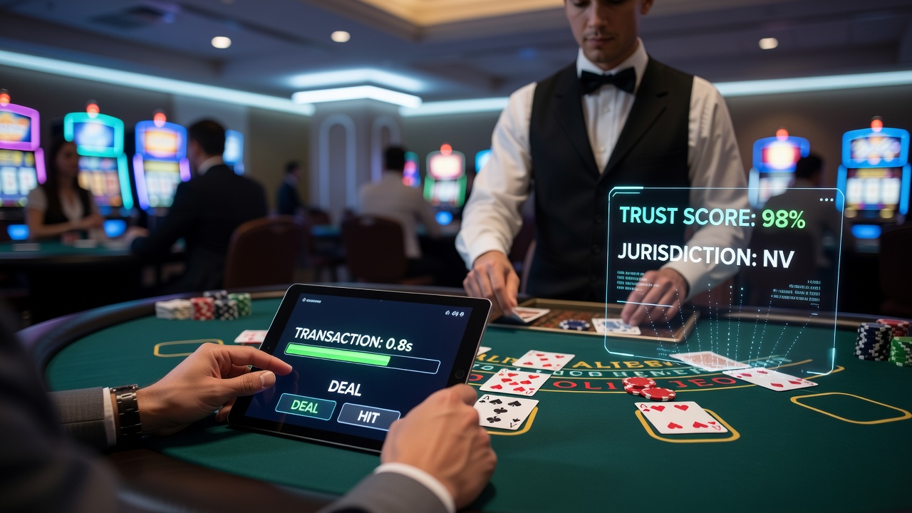 Mobile Blackjack-Session mit schneller Transaktionsverarbeitung auf einem Tablet in einer regulierten Umgebung